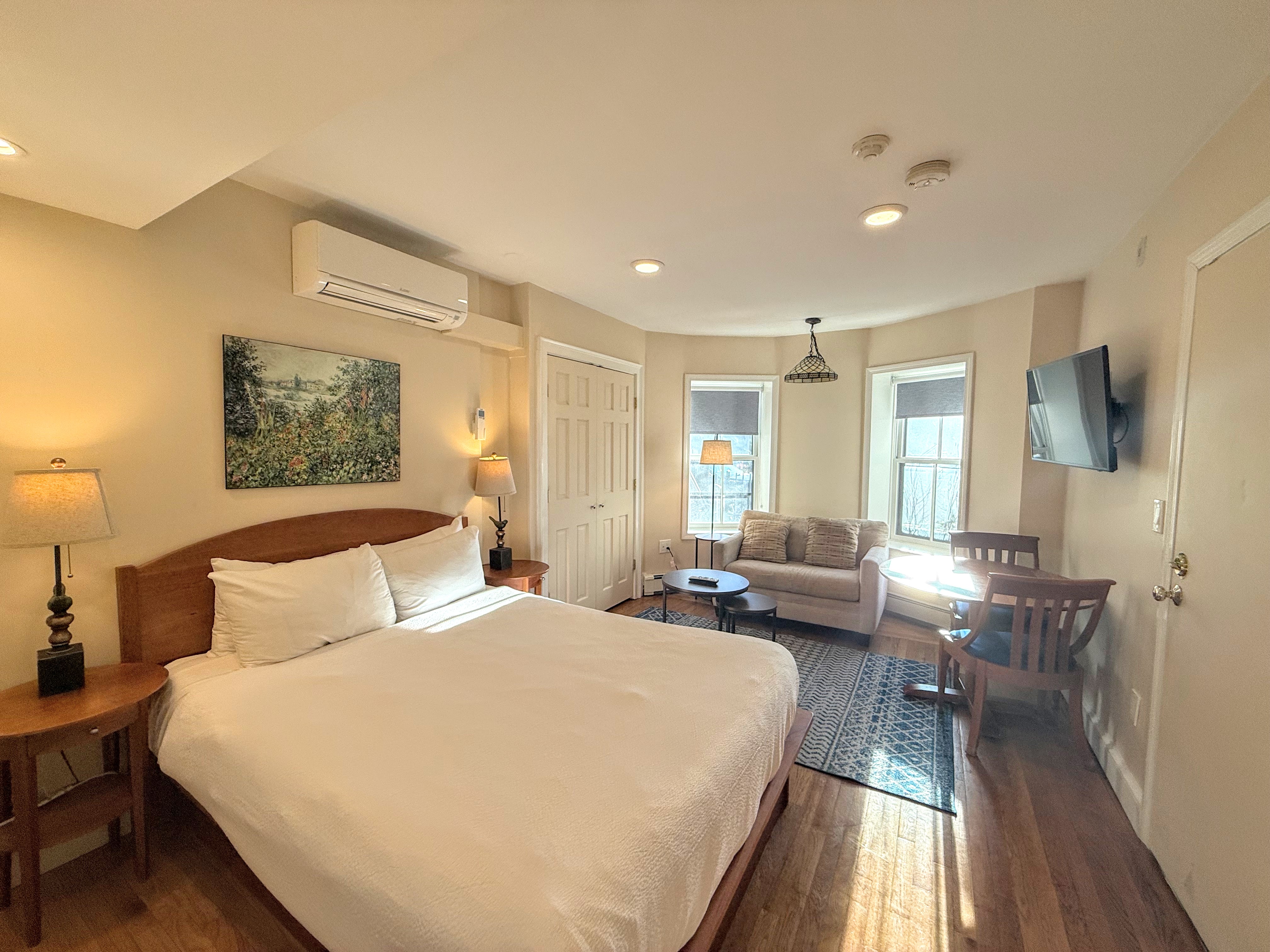 Queen bed and couch