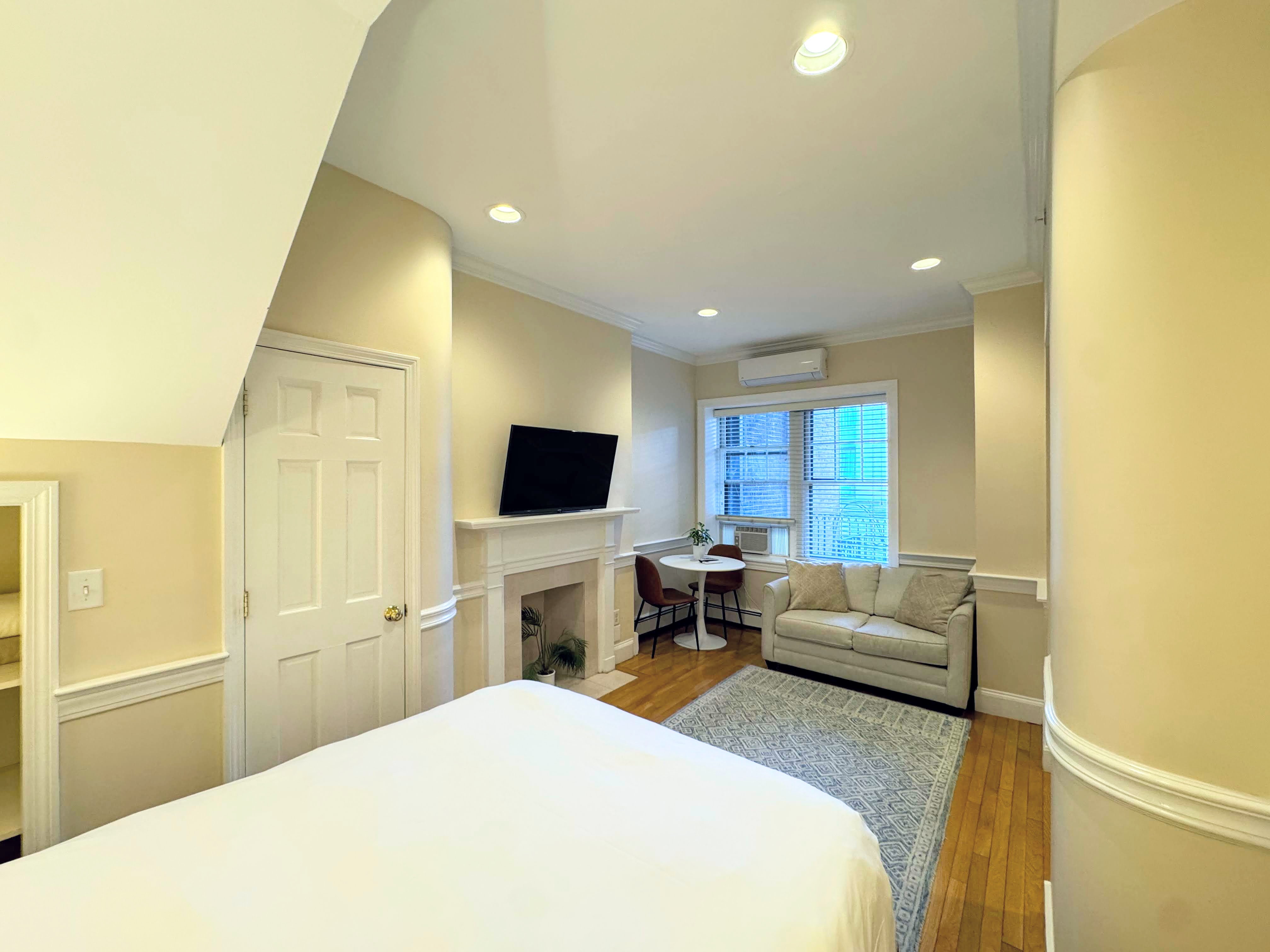 Queen bed and couch