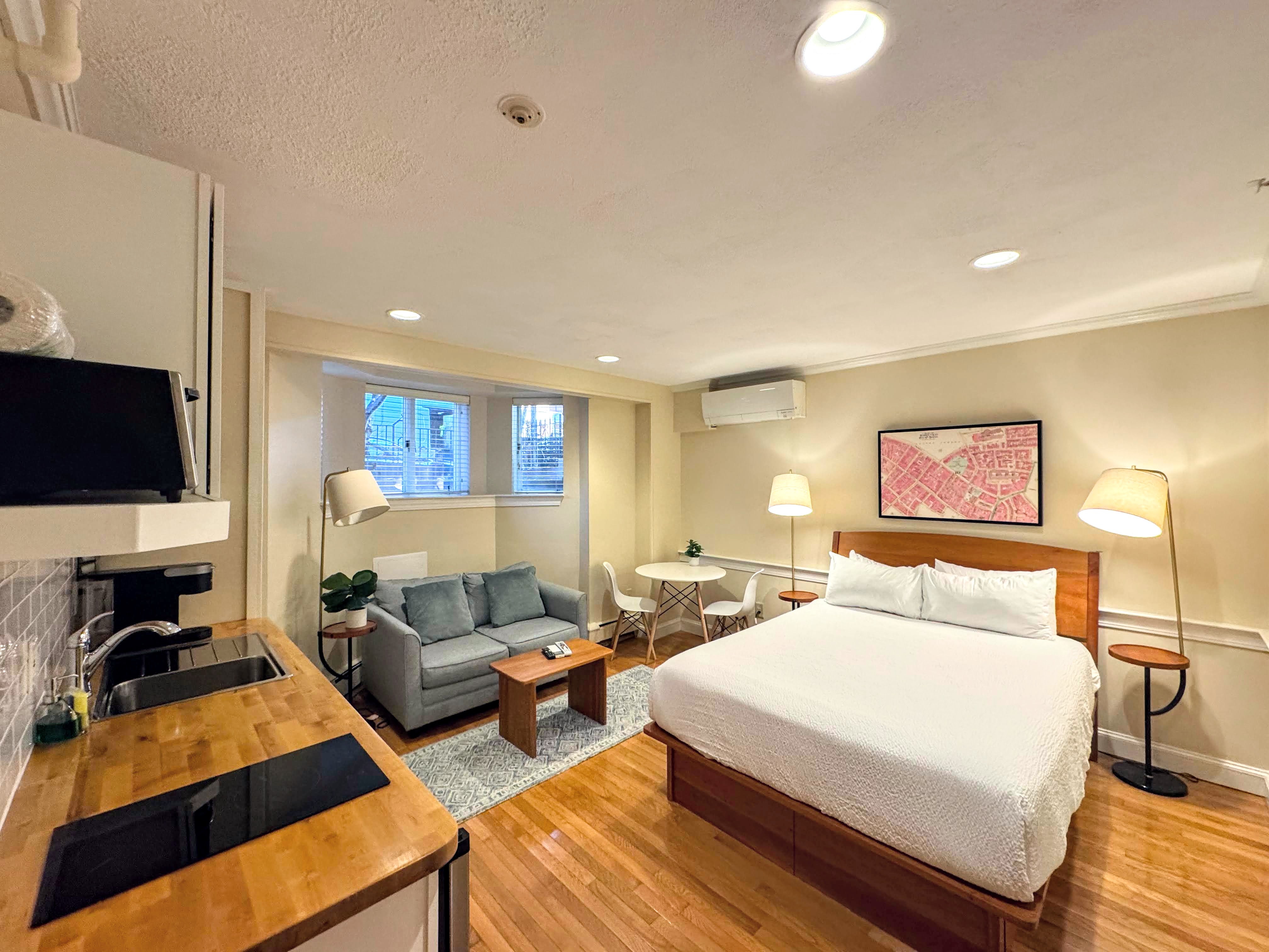 Queen bed and couch